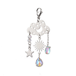 Нержавеющая Сталь Цвет 304 подвесные украшения в виде облаков, звезд и солнца из нержавеющей стали, Стеклянные кисточки-капли для украшения дома и сада, цвет нержавеющей стали, 60 мм