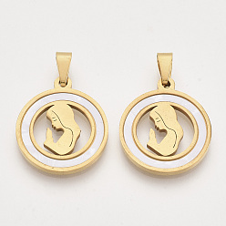 Золотой 201 подвески из нержавеющей стали, с оболочкой и случайным размером оснастки под залог, плоские круглые с девушкой, золотые, 23x20x2 мм, отверстие : 7~10x3~5 мм