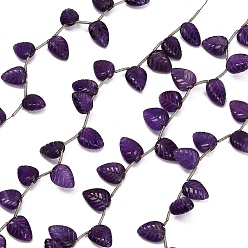 Amethyst Natural Amethyst Carved Beads Strands, Leaf, Top Drilled, with Tassel, 11~13x8~10x4~5.5mm, Hole: 0.3mm, about 15~19pcs/strand, 12.60''(32cm)
