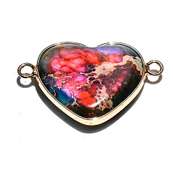 Ярко-Розовый Окрашенные натуральные императорские яшмы звенья соединительные подвески, сердечные ссылки, платина, ярко-розовый, 33x21 мм