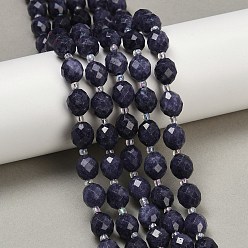 Темно-синий  Шифер Натуральный Malaysia нефритовые бусы пряди, в форме риса, окрашенные, граненые, с бисером, темный сланец синий, 9~10x8~8.5 мм, отверстие : 1.2 мм, около 31~32 шт / нитка, 14.57'' (37 см) ~ 14.96'' (38 см)