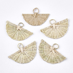 Античный Белый Тростниковая подвеска из тростника / ротанга ручной работы, для изготовления соломенных сережек и ожерелий, вентилятор, старинный белый, 25~31x46~55x3~4 мм, отверстие : 7~10 мм