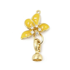 Настоящее золото 18K Латунное микропейв, прозрачный кубический цирконий, складные застежки, без кадмия, без никеля и без свинца, с эмалью и блестками, цветок, реальный 18 k позолоченный, 26 мм