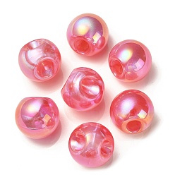 Cerise UV Plating Rainbow Iridescent Acrylic Beads, with Glitter Powder, Round, Cerise, 18.5mm, Hole: 4mm