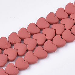 Orange Red Spray Painted Non-magnetic Synthetic Hematite Beads Strands, Heart, Orange Red, 5x6x3mm, Hole: 0.5mm, about 75pcs/strand, 15.7 inch