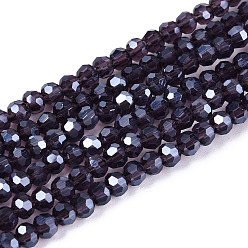 Индиго Гальванизируйте прозрачное стекло бисер нитей, граненый (32 граней), круглые, гальваническое покрытие, индиговые, 3 мм, отверстие : 0.8 мм, около 164~166 шт / нитка, 19.69~19.88 дюйм (50~50.5 см)