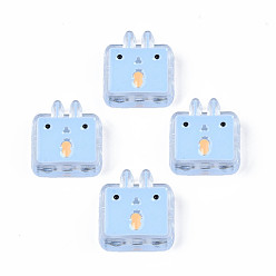 Light Sky Blue Transparent Acrylic Beads, with Enamel, Rabbit, Light Sky Blue, 24x22x8mm, Hole: 3mm