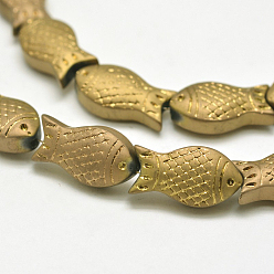 с Покрытием Меди Полная покрытием матовый Electroplate стекло рыбы бисер пряди, с медным покрытием, 15x8x5 мм, отверстие : 1 мм, около 30 шт / нитка, 16 дюйм