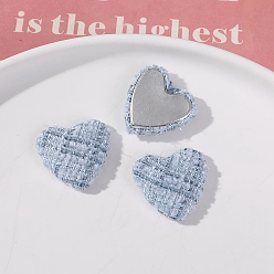 Светло-Синий Кабошоны из ткани и железа, сердце, платина, голубой, 27x26 мм