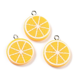 Лимон Непрозрачные подвески смолы, имитация овощей и фруктов, с платиновым тоном железная петля, лимон, 23x18.5x3 мм, отверстие : 2 мм