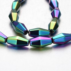 Rainbow Plated Electroplate Non-magnetic Synthetic Hematite Bead Strands, Faceted, Bicone, Multi-color Plated, 12x6mm, Hole: 1mm, about 34pcs/strand, 15.7 inch
