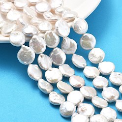 (404) Непрозрачное AB Кислое яблоко Натуральный жемчуг в стиле барокко кеши, культивированный пресноводный жемчуг, плоско-круглые, класс 4а+, цветочный белый, 13~15x4.5~7.5 мм, отверстие : 0.6 мм, около 28~29 шт / нитка, 15.87''~16.14'' (40.3~41 см)