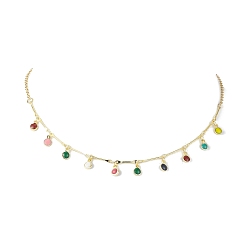 Золотой Ожерелья с плоскими круглыми подвесками из латуни и эмали для женщин, Латунные кабельные цепи ожерелья, золотые, 14.84 дюйм (37.7 см)