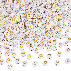 Letter D 500 Uds plateando cuentas de acrílico, metal dorado enlaced, agujero horizontal, plano y redondo con alfabeto, blanco, letra d, 7x3.5 mm, agujero: 1.2 mm