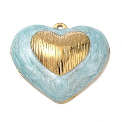 Sky Blue 304 Stainless Steel with Enamel Pendants, Heart Charms, Ion Plating(IP), Real 18K Gold Plated, Sky Blue, 32.5x36x9mm, Hole: 1.8mm