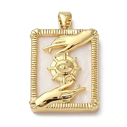 Солнце Подвески из латунных ракушек, прямоугольник амулеты, золотые, солнце, 24x18x4.5 мм, отверстие : 5x4 мм