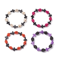 (52) Непрозрачная лаванда Браслеты из акриловых бусин с крестом и черепом на Хэллоуин, разноцветные, внутренний диаметр: 2-1/8 дюйм (5.25 см)