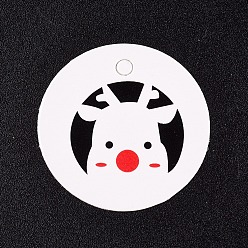 Белый Бумажные подарочные бирки, хэндж теги, для декоративно-прикладного искусства, на Рождество, плоский раунд с рождественским оленем / оленем, белые, 30x0.3 мм, отверстие : 3 мм