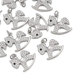 Platine Pendentifs shegrace en laiton micro-pavé de zircone cubique noire, bascule charmes de chevaux, sans cadmium et sans plomb et sans nickel, platine, 19x13x2mm, Trou: 1mm