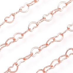 Rose Gold Brass Heart Link Chain, Soldered, Rose Gold, 5x4.5x0.3mm, about 25yards/roll(22.86m/roll)