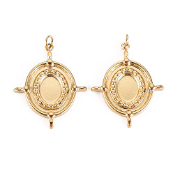 Настоящее золото 14K 304 Настройки кабошон из нержавеющей стали кулон, с прыжковых колец, овальные, реальный 14 k позолоченный, лоток : 8x6 мм, 24.5x20x2 мм, Перейти кольцо: 3.8x0.5 мм, 2.8 мм внутренним диаметром