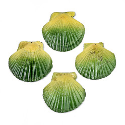 Желто-Зеленый Большие подвески из натуральной ракушки гребешка, окрашенные распылением, подвески в форме ракушек, желто-зеленый, 68.5~80x67.5~81x6~8 мм, отверстие : 1~1.4 мм