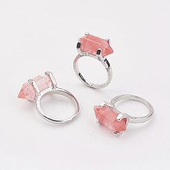 Вишневый Кварц Вишневый кварцевый стеклянный палец кольца, со сплавочной фурнитурой для кольца, платина, пуля, Размер 8, 18 мм