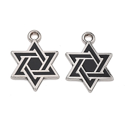 Черный Подвески из эмали и сплава, звезда прелести Дэвида, стойки покрытие, платина, чёрные, 18x13x1.7 мм, отверстие : 1.8 мм