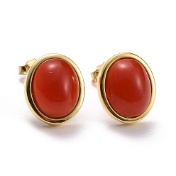 Golden 925 Sterling Silver Stud Earrings, Oval Red Agate Earrings for Women, Golden, 12x10mm, Pin: 0.7mm