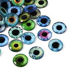 Mixed Color Printed Transparent Glass Cabochons, Half Round with Eye Pattern, Mixed Color, 20x5mm, about 100pcs/bag