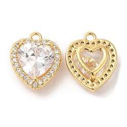 Настоящее золото 18K Подвески из латуни и прозрачного циркония, без кадмия, без никеля и без свинца, сердце, реальный 18 k позолоченный, 13.5x11.5x6 мм, отверстие : 1.4 мм