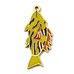 Желто-Зеленый Из нержавеющей стали эмаль подвески, очарование рыбы, золотые, желто-зеленый, 29.5x13x1.5 мм, отверстие : 1.5 мм