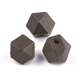 Coconut Brown Painted Natural Wood Beads, Polyhedron, Coconut Brown, 13x13x10~10.5mm, Hole: 2.5mm