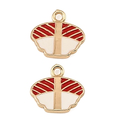 Roja Colgantes de esmalte de bronce, amuletos de sushi, real 18 k chapado en oro, rojo, 14x15x2 mm, agujero: 1.6 mm