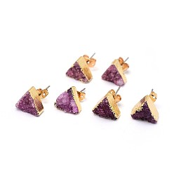 Средняя Орхидея Серьги-гвоздики, с латунной фурнитурой , треугольные, золотые, средне орхидеи, 10x11x4~7 мм , штифт: 0.7 мм