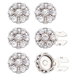 Flower 6Pcs Zinc Alloy Cufflinks, with Rhinestone, Platinum, Flower, 20x10.5mm, Hole: 13mm