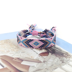 Бледно-Розовый Женские браслеты на плоской подошве из полиэстера в этническом стиле с ромбическим шнуром, регулируемый браслет с кисточкой, розовый жемчуг, 5-7/8 дюйм (15 см)