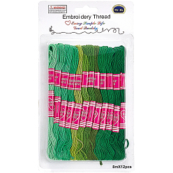 Зеленый 12 мотки 6-слойный поликоттон (полиэстер-хлопок) нить для вышивания, нитки для вышивки крестом, градиент цвета, зелёные, 0.8 мм