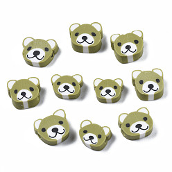 Цвет Оливы Бусины из полимерной глины , медведь, оливковый, 8~11x9~11x4 мм, отверстие : 1.5 мм