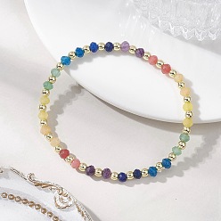 Разноцветный Браслеты из натурального малазийского нефрита и гальванически покрытых немагнитных синтетических гематитовых бусин, эластичные, для женщин., красочный, бусины : 4.5 мм, внутренний диаметр: 1.99 дюйм (5.05 см)