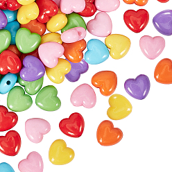 Mixed Color Opaque Acrylic Beads, 3D Heart, Mixed Color, 10x11x6mm, 7colors, 100pcs/color, 700pcs/set