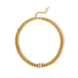 Плоский Круглый Ожерелья с подвесками из нержавеющей стали с прозрачным кубическим цирконием, настоящие позолоченные украшения 18k для женщин, плоско-круглые, 15.75 дюйм (40 см)