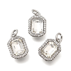 Прозрачный Подвески из латуни микропаве с фианитами и стеклом, полигон очарование, с целью перехода в кольце, граненые, платина, прозрачные, 13.5x9x5 мм, отверстие : 3 мм
