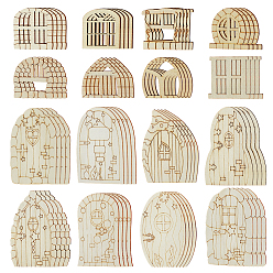 Bisque 128Pcs Unfinished Wood Dollhouse Doors & Windows, Retro Fairy Tale Style Building Model Accessories, Mixed Shapes, Bisque, 3.45~10x3.4~6.4x0.25cm