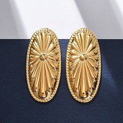 Настоящее золото 18K Овальные 304 из нержавеющей стали серьги стержня, реальный 18 k позолоченный, 40.5x18.5 мм
