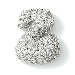 Letter Z Подвески из латуни с покрытием из прозрачного кубического циркония, без кадмия и без свинца, долговечный, алфавит, платина, реальный 18 k позолоченный, Письмо Z, 16x13x5.5 мм, отверстие : 3x1.8 мм