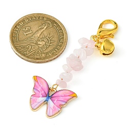 Mixed Stone Alloy Enamel Butterfly Pendant Decoration, Natural & Synthetic Mixed Gemstone Chips and Lobster Claw Clasps Charms, 64mm