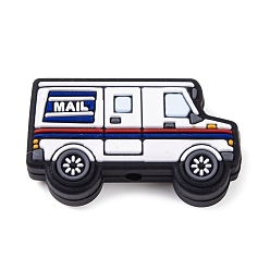 Черный Пищевые экологически чистые мультяшные автомобильные силиконовые фокусные бусины, почтовый вагон, чёрные, 17.5x30x8 мм, отверстие : 2.8 мм