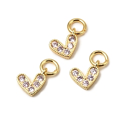 Pink Латунные микро проложить кубического циркония прелести, с целью перехода в кольце, долговечный, реальный 18 k позолоченный, сердце, розовые, 6x8x2 мм, отверстие : 3 мм