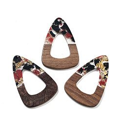 (123L) Белый крем непрозрачный блеск Кулон из орехового дерева, смола и золотая фольга, слеза, огнеупорный кирпич, 45x30x3.5 мм, отверстие : 2 мм